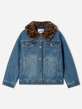 Hellblaue blue Dailys Jeansjacke mit Kragen aus Kunstpelz 