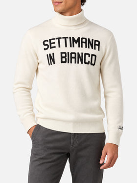 Jersey de cuello alto White Settimana in Bianco 