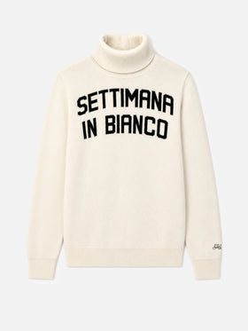 Jersey de cuello alto White Settimana in Bianco 