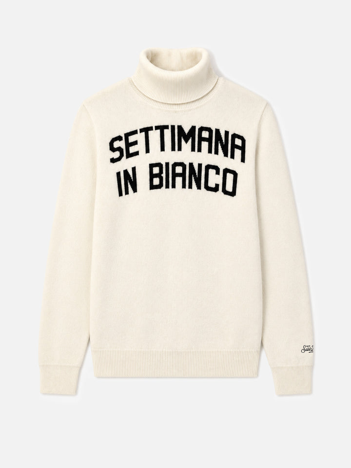 Jersey de cuello alto White Settimana in Bianco 
