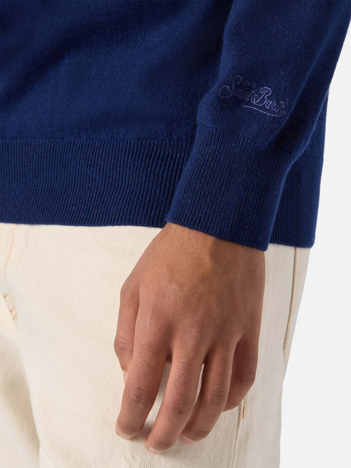 Maglione mezzocollo Dorian in merinocash blu navy