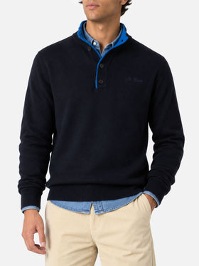 Pull polo bleu marine en BLENDED CASHMERE 