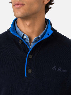 Pull polo bleu marine en BLENDED CASHMERE 