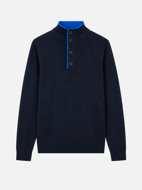 Pull polo bleu marine en BLENDED CASHMERE 