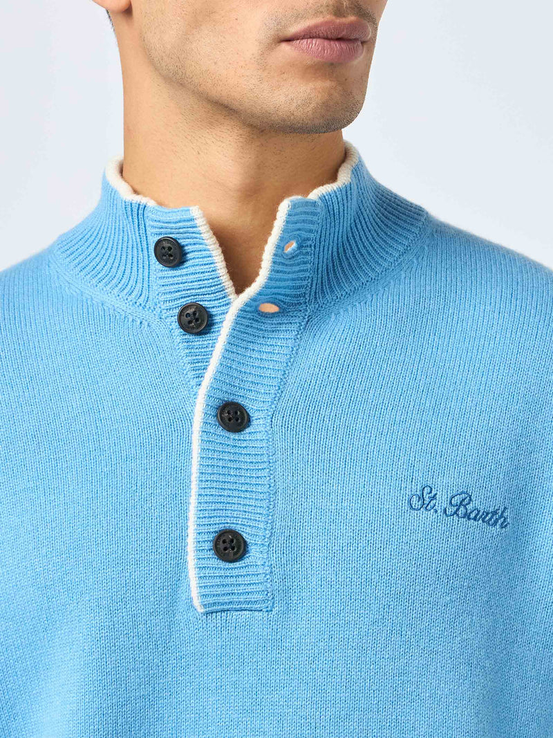 Maglione polo in misto cashmere blu polvere da uomo Dorian