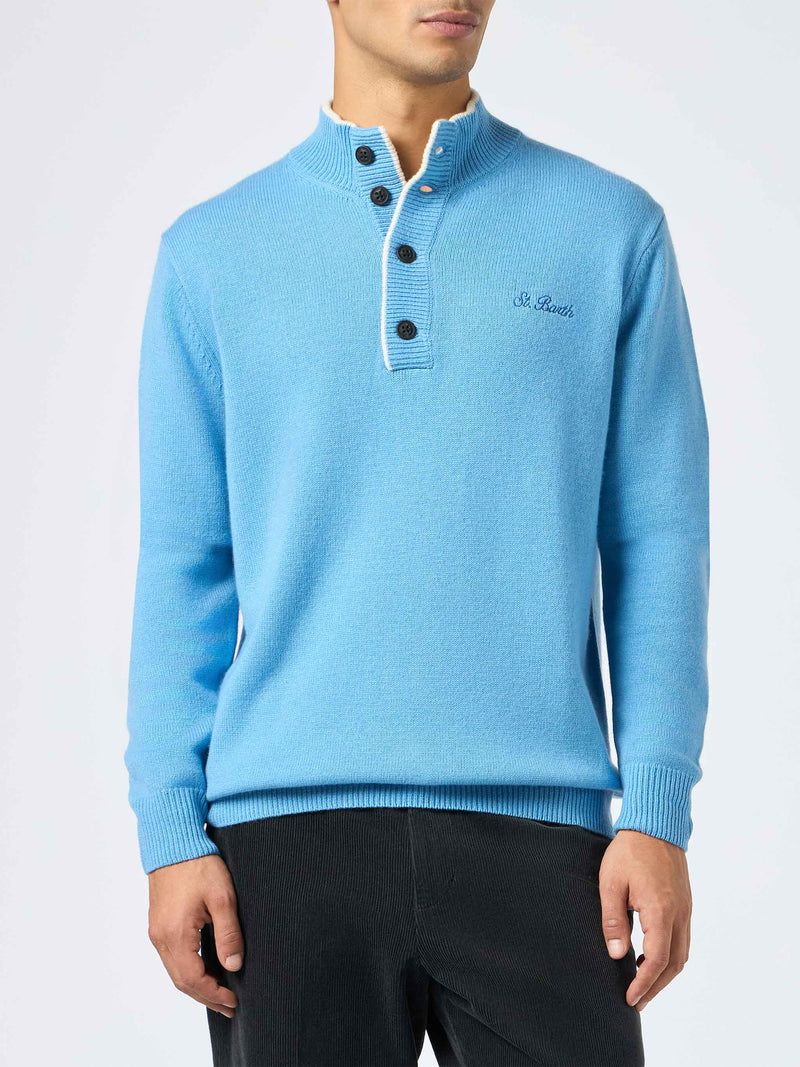 Maglione polo in misto cashmere blu polvere da uomo Dorian