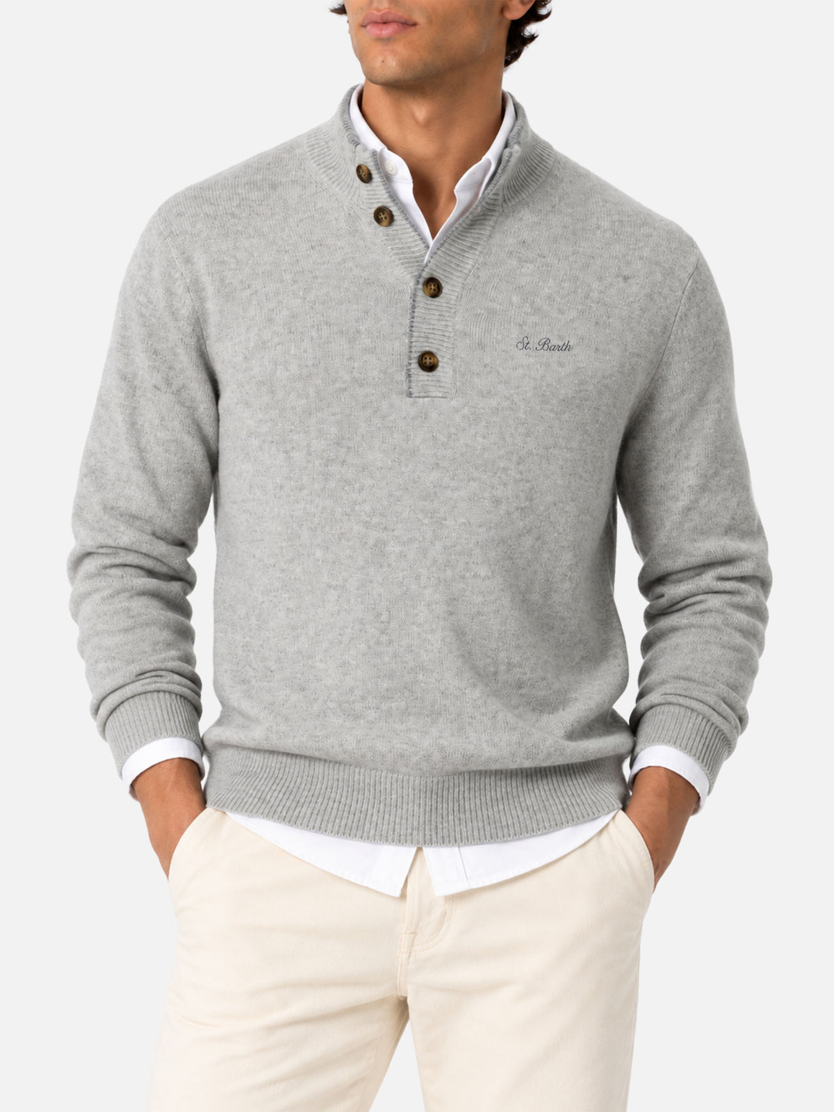 Hellgraues Poloshirt aus BLENDED CASHMERE 