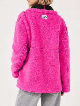 Black and fluo pink Dorys reversible shearling coat