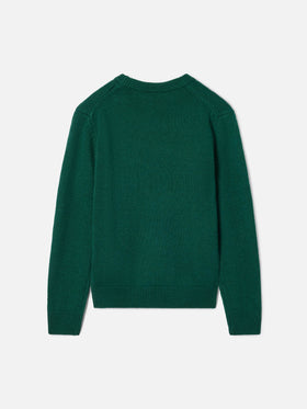 Maglia girocollo Douglas verde con patch Snoopy e ricamo Winter Mood | Special edition
