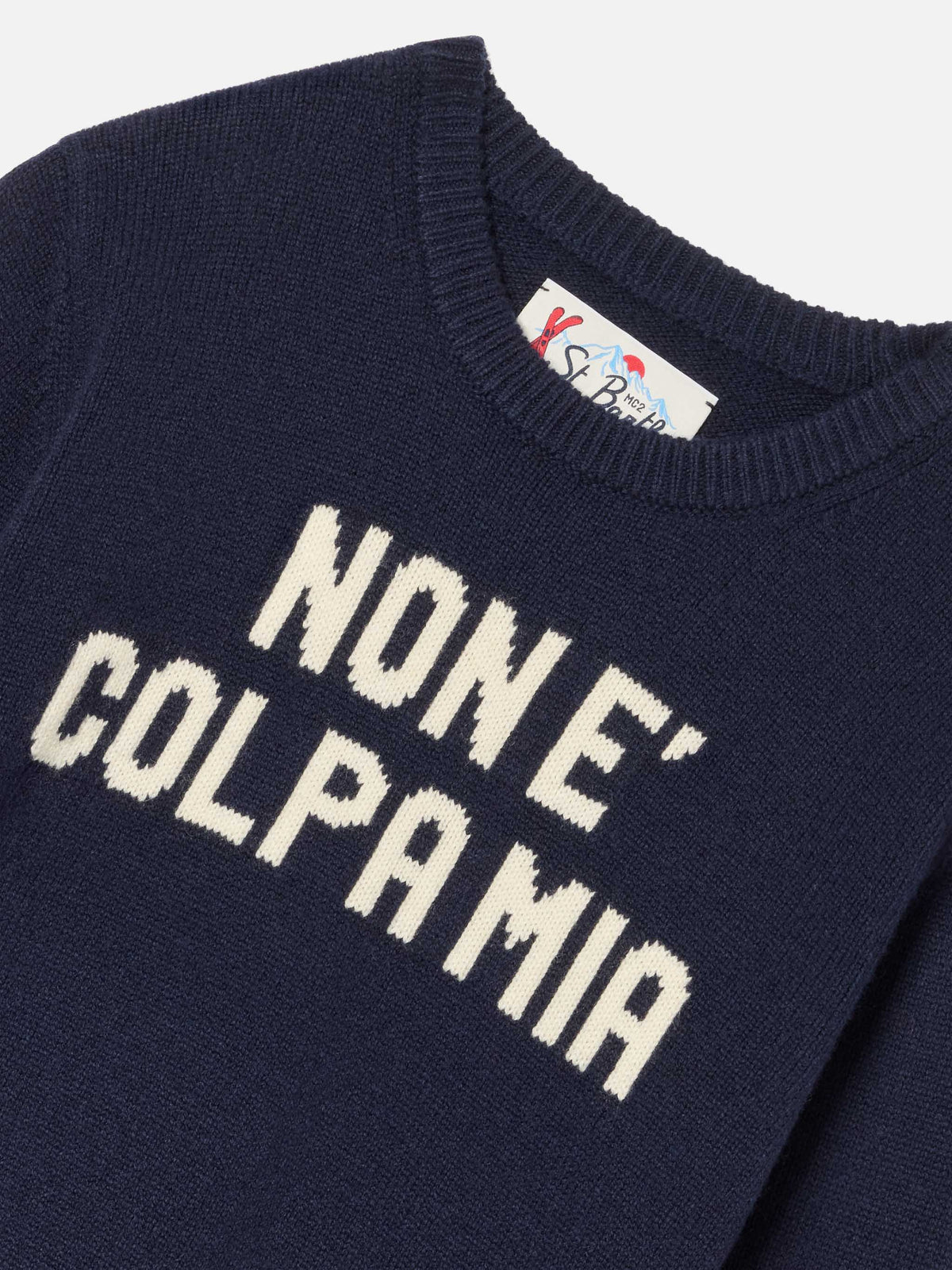 Pull à col rond en maille blue Douglas avec intarsia Non E Colpa Mia 