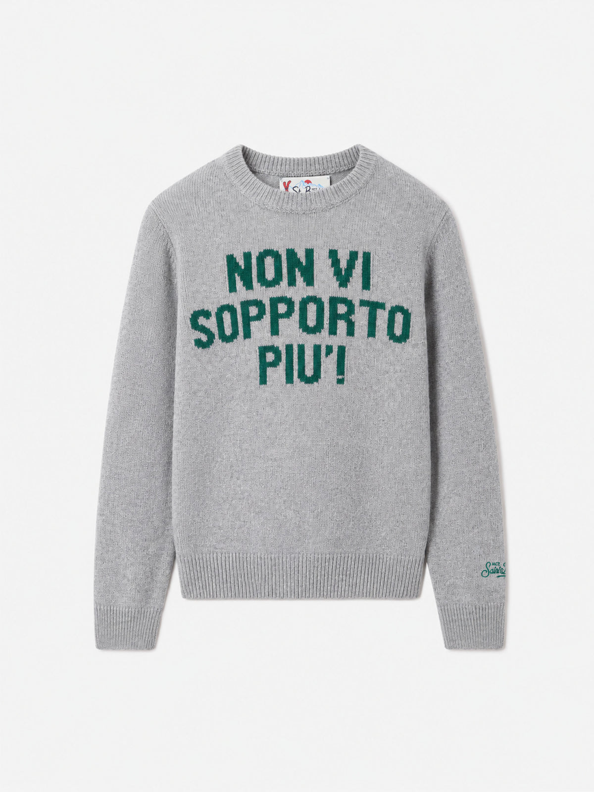 Light grey melange Douglas crewneck sweater with Non vi sopporto embroidery