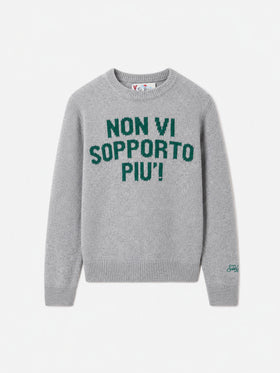 Light grey melange Douglas crewneck sweater with Non vi sopporto embroidery