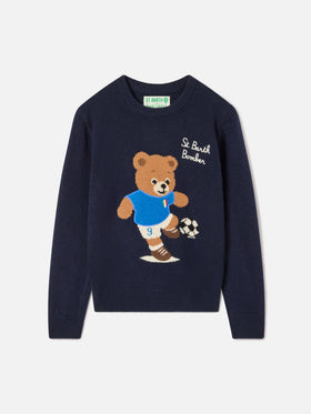 Pull en maille ras-du-cou Navy blue Douglas avec patch ourson 