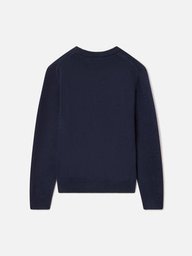 Pull en maille ras-du-cou Navy blue Douglas avec patch ourson 