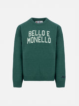 Maglione girocollo verde da bambino Douglas con stampa Bello e monello