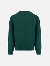 Maglione girocollo verde da bambino Douglas con stampa Me ne vado dai nonni