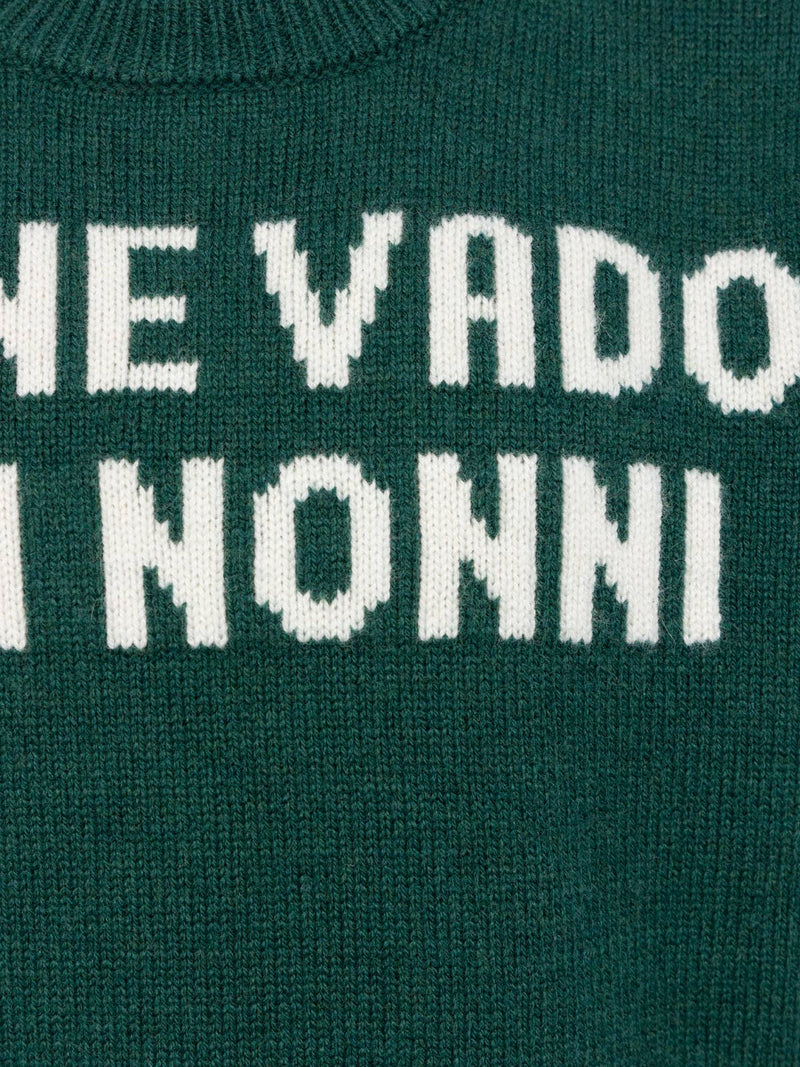 Maglione girocollo verde da bambino Douglas con stampa Me ne vado dai nonni