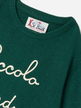 Grüner Rundhals-Strickpullover Douglas mit Piccolo Lord-Stickerei 