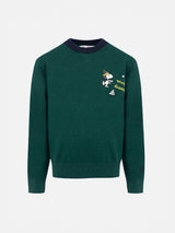 Maglione girocollo verde da bambino Douglas Light con ricamo palla di neve Snoopy | EDIZIONE SPECIALE SNOOPY PEANUTS