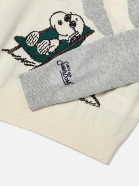 Maglia girocollo Douglas grigia con intarsio Snoopy | Special edition