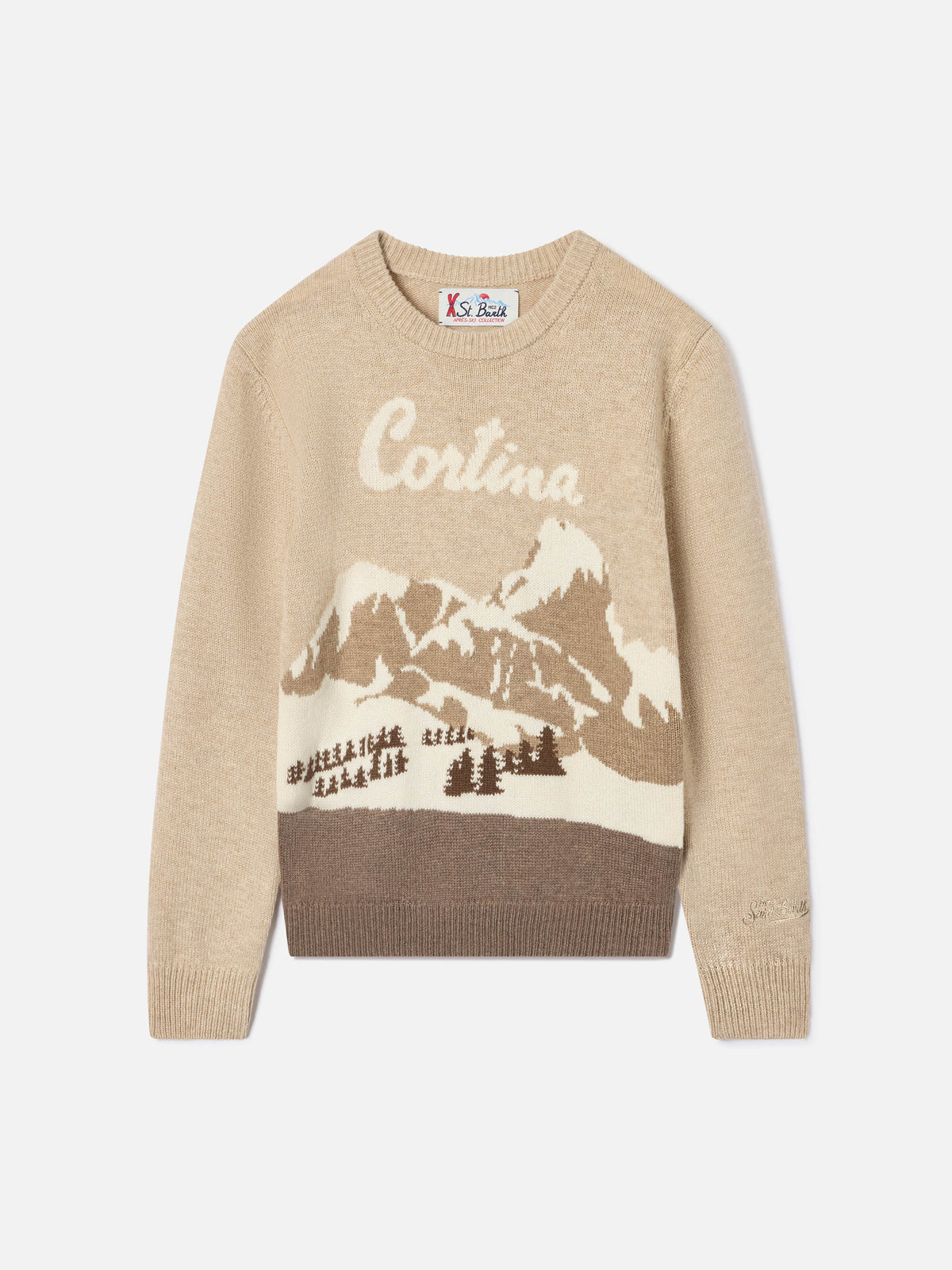 Beige Douglas crewneck knit with Cortina intarsia