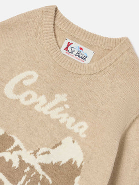 Beige Douglas crewneck knit with Cortina intarsia