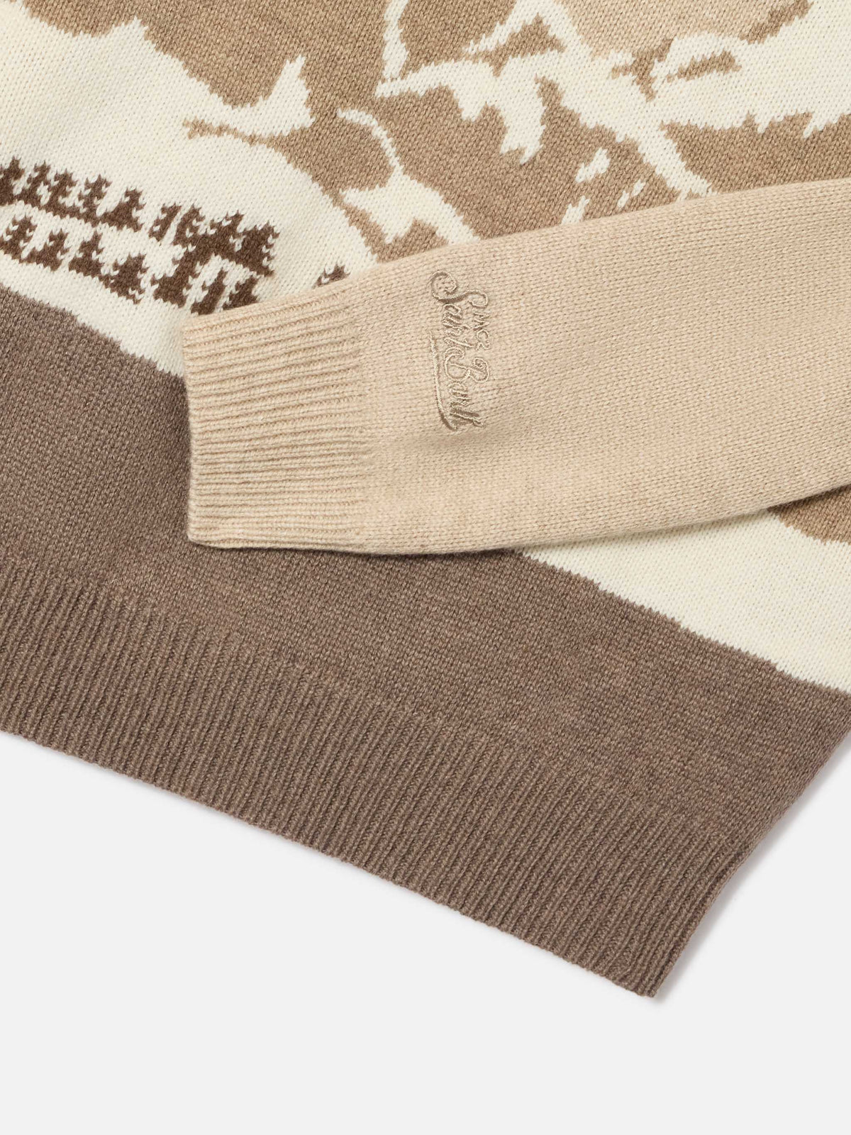 Beige Douglas crewneck knit with Cortina intarsia