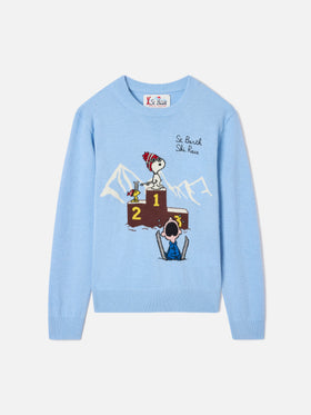 Light blue Douglas crewneck knit with Snoopy intarsia and embroidery | Special edition