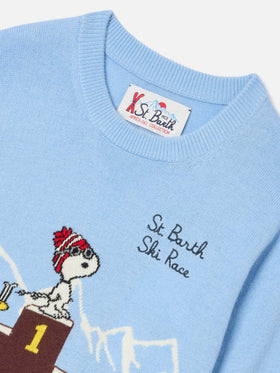 Light blue Douglas crewneck knit with Snoopy intarsia and embroidery | Special edition