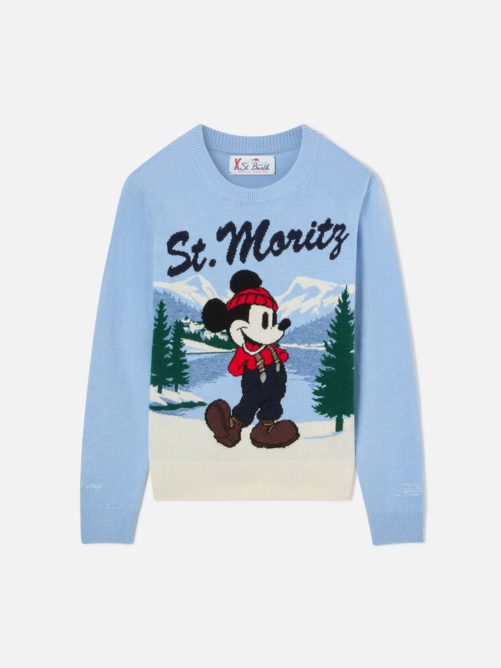 Pull ras-du-cou léger en maille blue Douglas avec intarsia Mickey Mouse | Special edition 