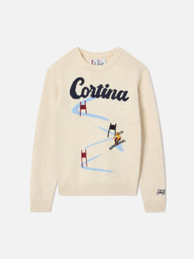 Maglia girocollo Douglas panna con intarsio Cortina