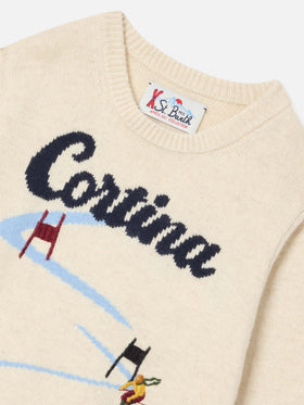 Maglia girocollo Douglas panna con intarsio Cortina