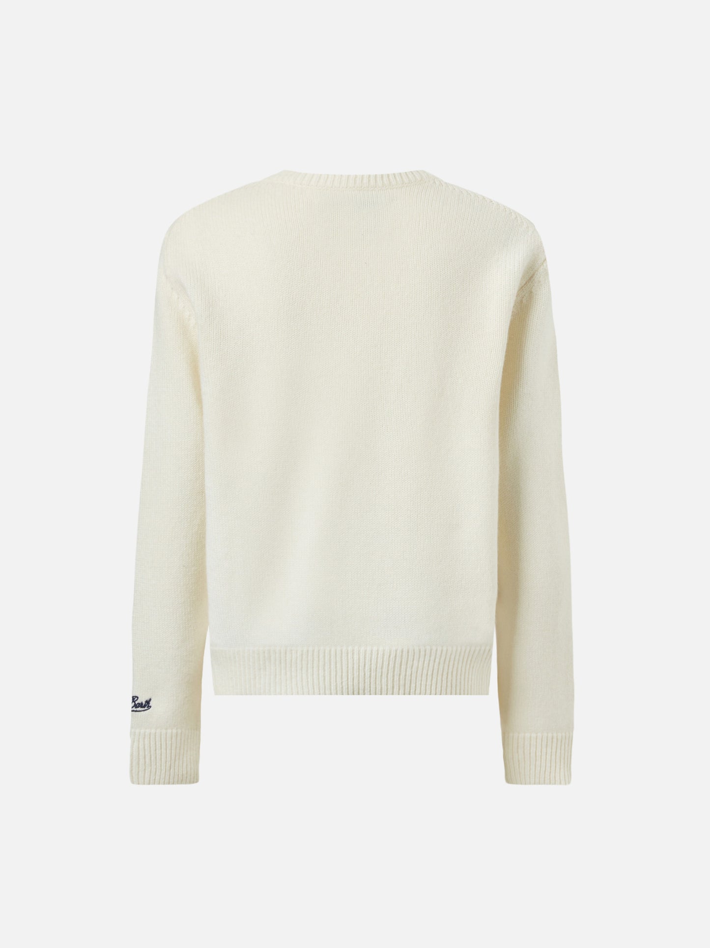 Weißer Douglas-Rundhalspullover mit „Let it snow“-Stickerei