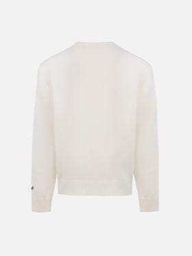 Boy white crewneck sweater Douglas with beary much embroidery