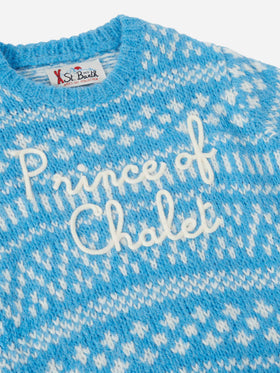Light blue crewneck Douglas Soft with Prince of Chalet embroidery