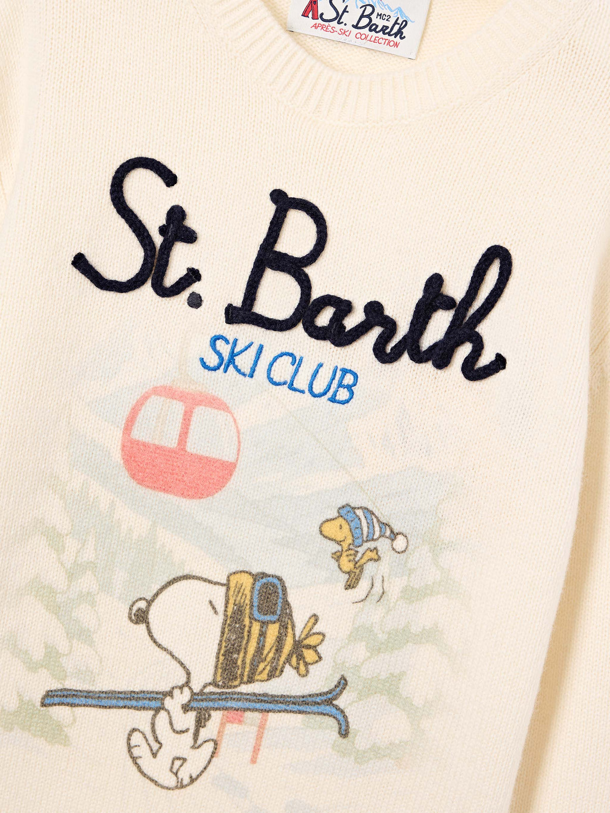Maglia girocollo Douglas grigia in misto lana e cashmere con intarsio Snoopy | Special edition