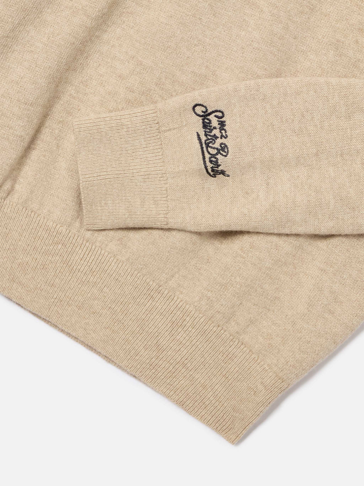 Pull ras-du-cou en mélange de coton et laine vierge beige Douglas avec intarsia Sciupa Femmine 