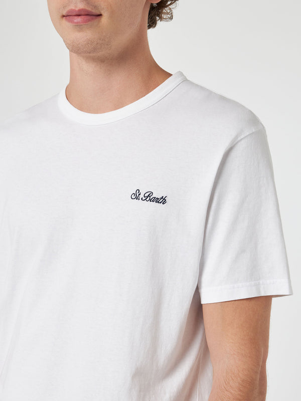 Man white cotton jersey t-shirt Dover with St. Barth embroidery