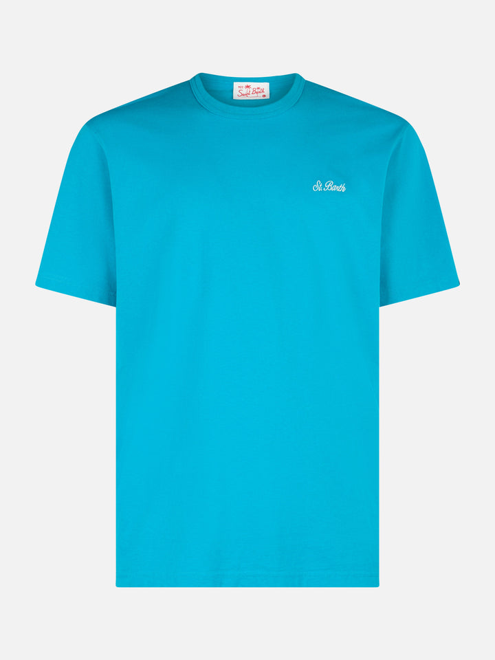 Man teal cotton jersey t-shirt Dover with St. Barth embroidery - MC2 Saint Barth