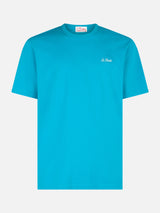 Man teal cotton jersey t-shirt Dover with St. Barth embroidery