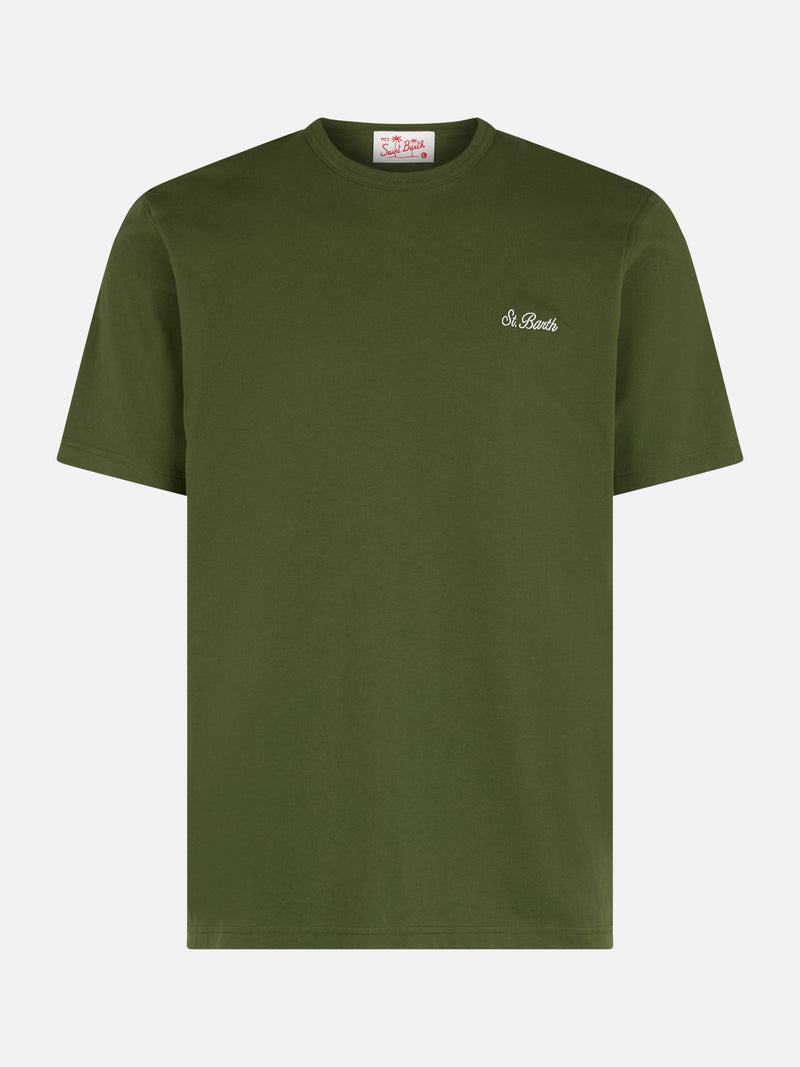 T-shirt da uomo Dover in jersey di cotone verde militare con ricamo St. Barth