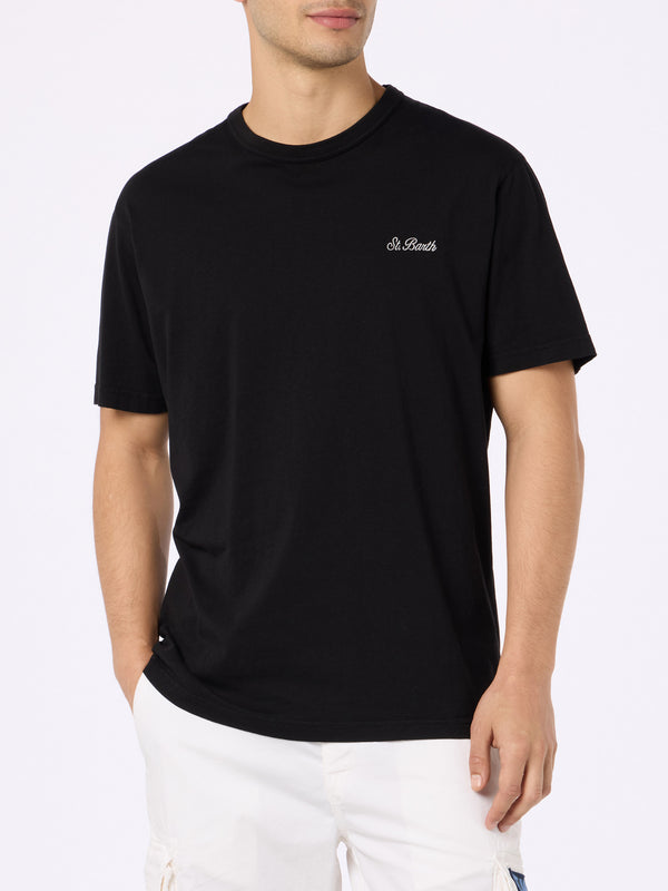 Man black cotton jersey t-shirt Dover with St. Barth embroidery