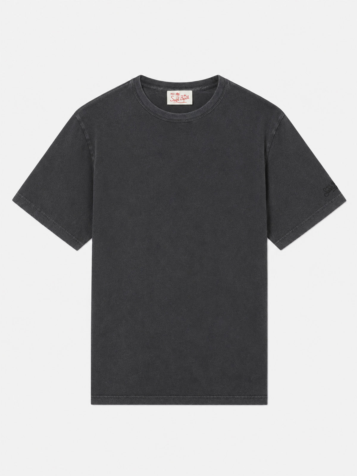 Camiseta Dover de punto de algodón orgánico negro con bordado St. Barth 