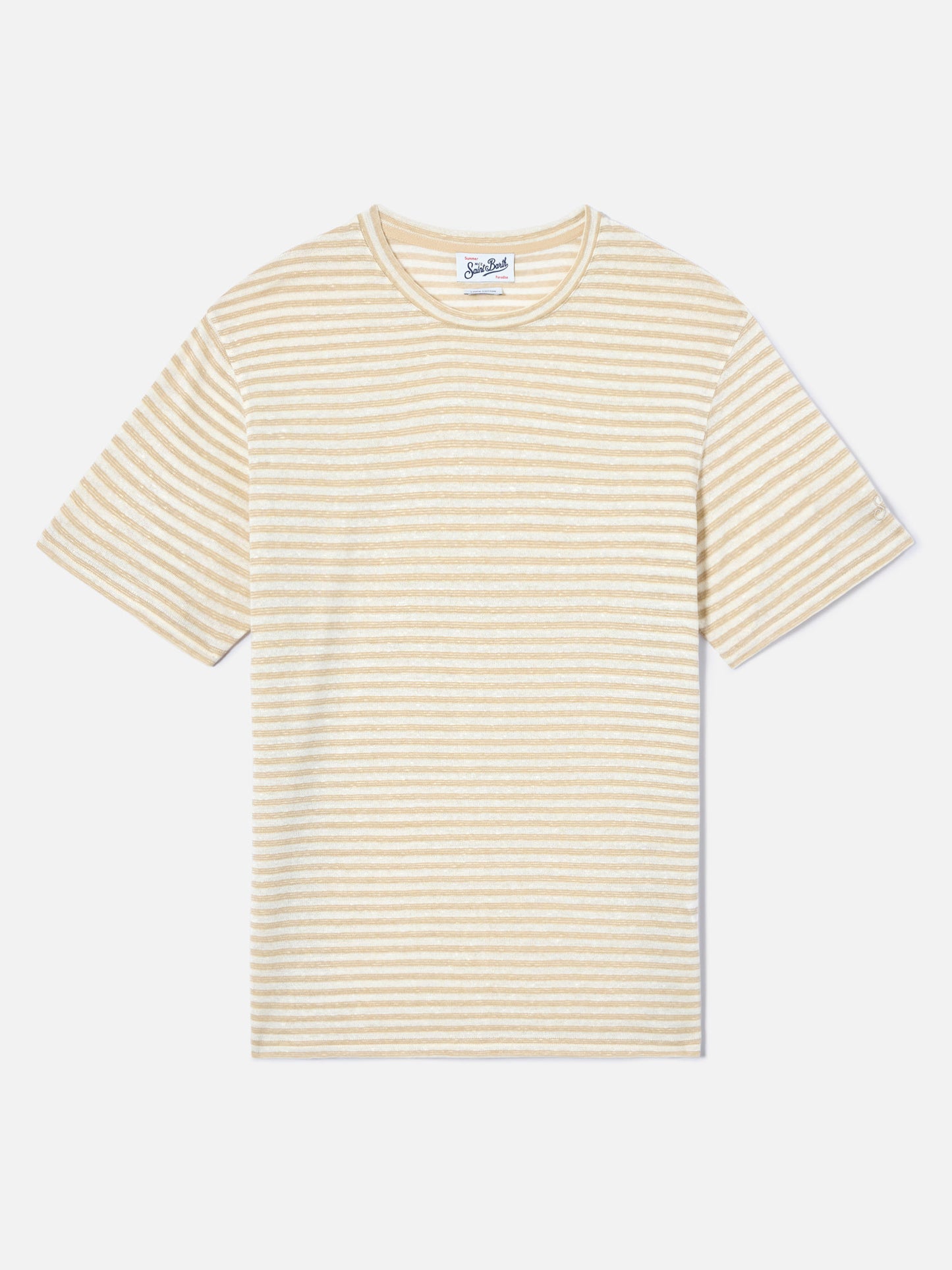 Beige striped Dover cotton t-shirt with logo embroidery