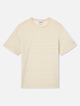 Beige striped Dover cotton t-shirt with logo embroidery
