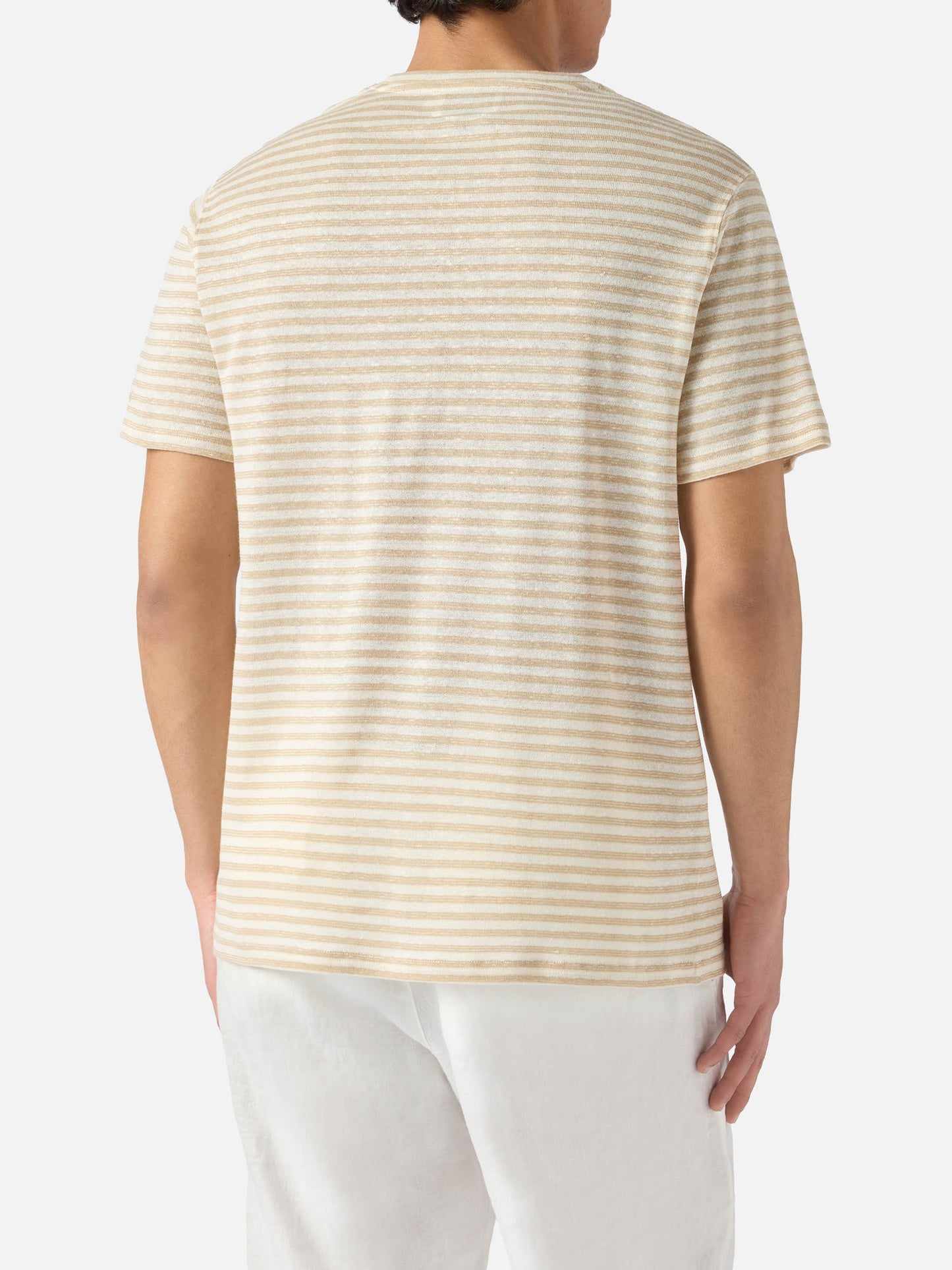 Beige striped Dover cotton t-shirt with logo embroidery