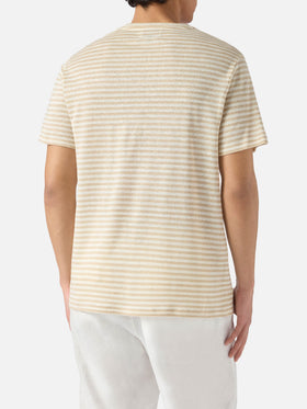 Beige striped Dover cotton t-shirt with logo embroidery