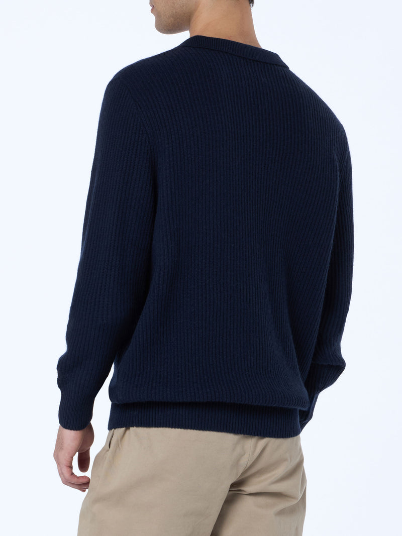 Maglione a coste da uomo Downing blu navy