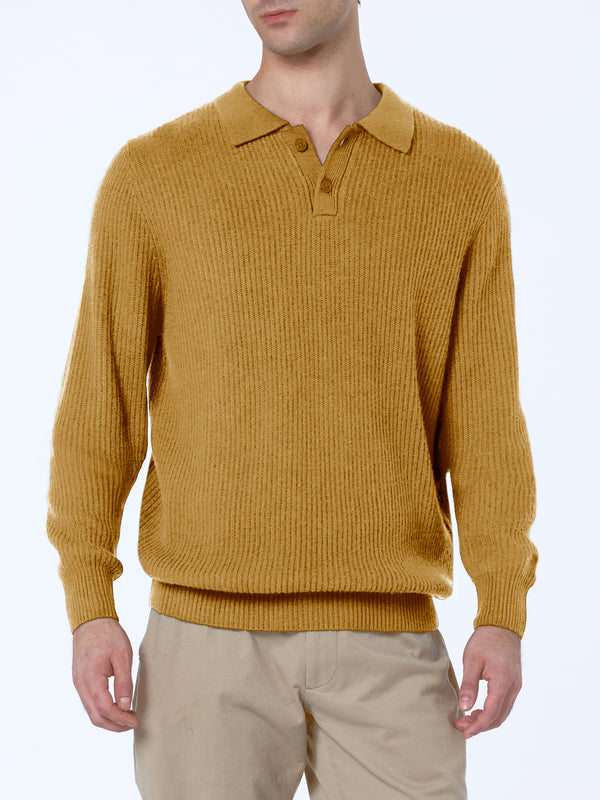 Man ochre cashmere blend ribbed sweater Downing with buttoned collar