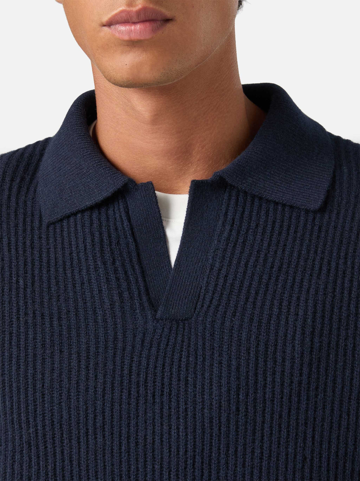 Polo de punto acanalado de lana Navy blue Downing 